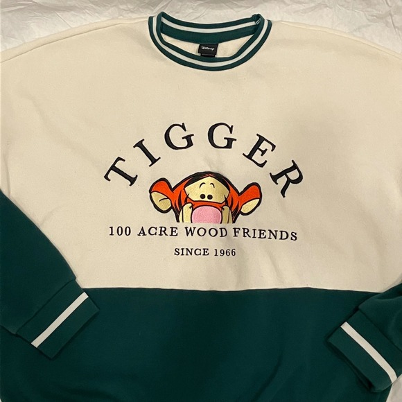 Disney Tigger 100 Acre Wood Friends Colorblock Sweatshirt Green Cream Small - Picture 3 of 6
